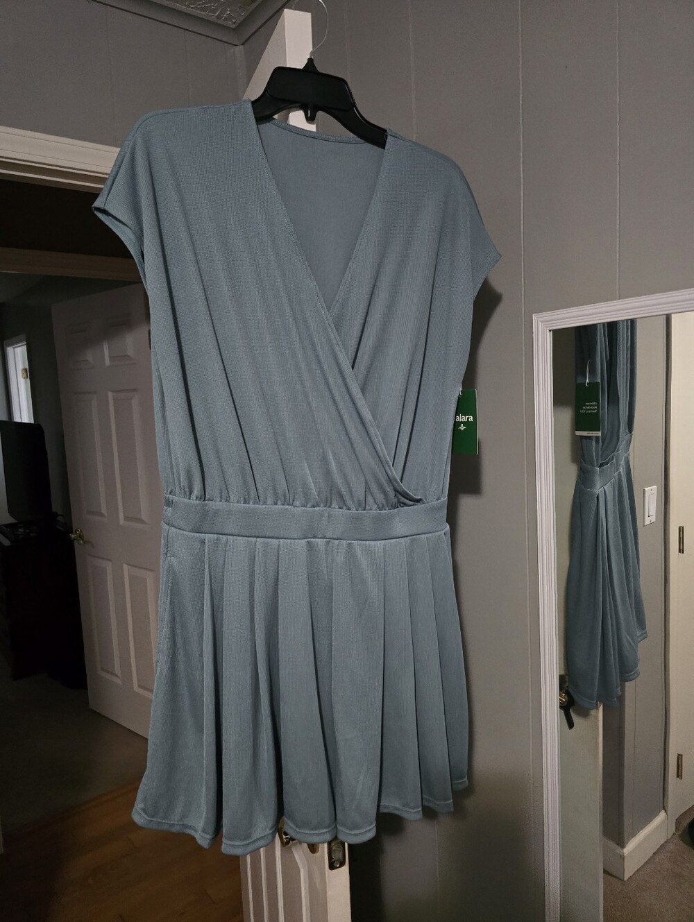 HALARA Dusty Blue Surplice Pleated Waist Dress